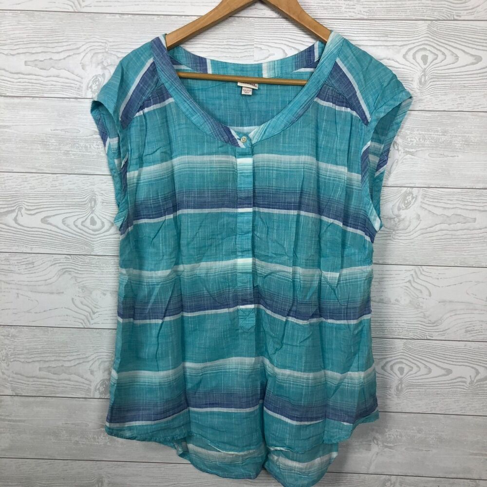 Merona Women's XXL Striped Popover Shirt Cap Sleeve Blue White Casual V Neck